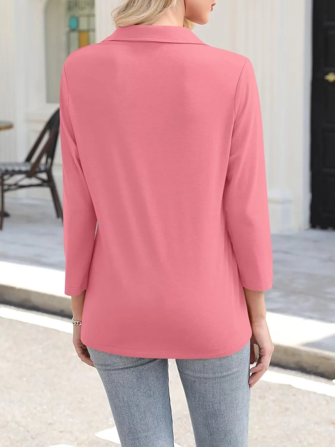ORANDESIGNE Women's 3/4 Sleeves V Neck Polo Shirts Casual Summer Tops Basic Collar Cute Tees