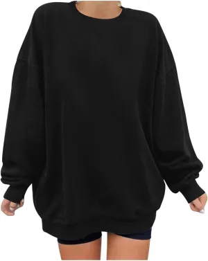 Oversized Drop Shoulder Sweatshirts for Women Teen Girls Fall y2k Clothes Long Sleeve Crewneck Pullover Tops