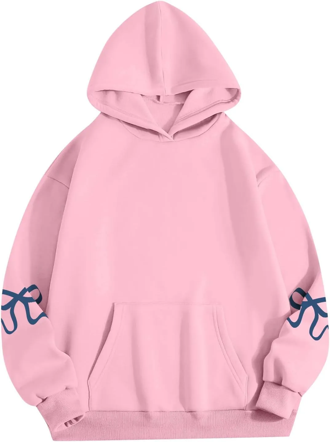 Oversized Hoodies for Women Cute Graphic Fleece Sweatshirts Comfy Y2k Bow Hoodie Drop Shoulder Pullover with Pockets