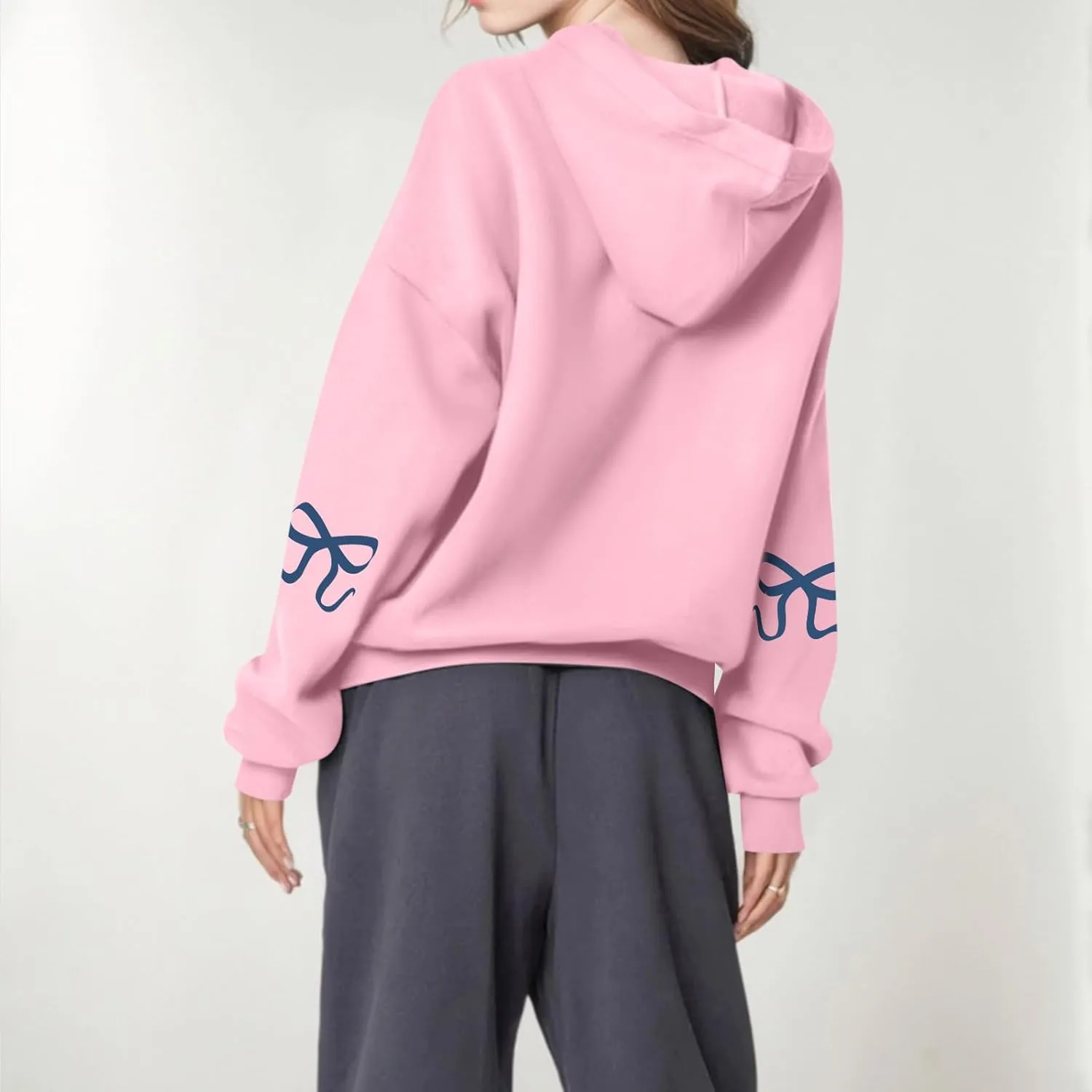 Oversized Hoodies for Women Cute Graphic Fleece Sweatshirts Comfy Y2k Bow Hoodie Drop Shoulder Pullover with Pockets