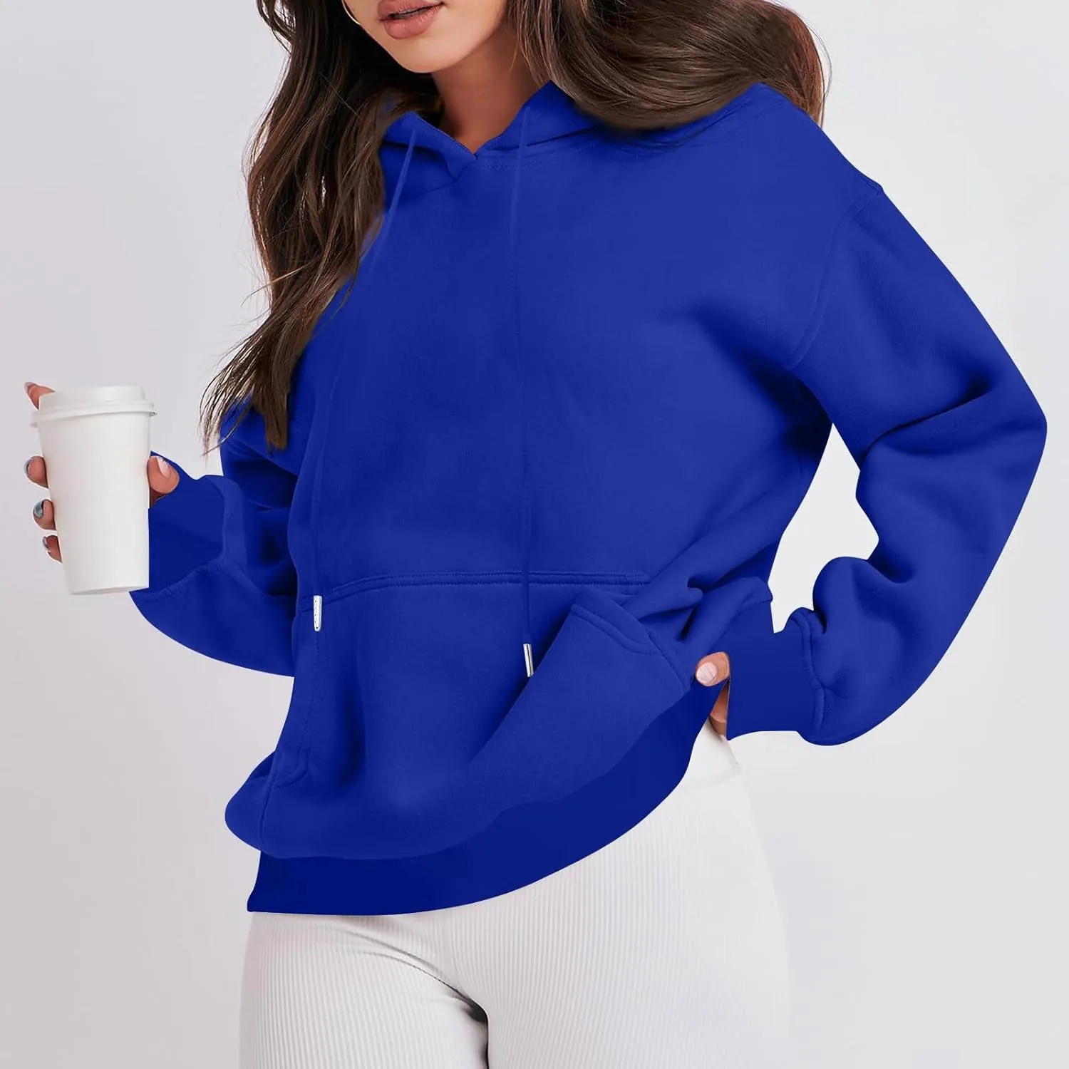 Oversized Hoodies for Women Loose Long Sleeve Crew Neck Sweatshirts Hooded Classic Solid Pullover with Pockets