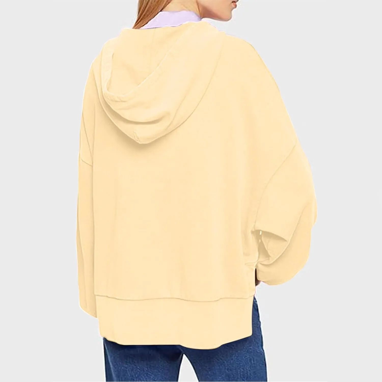 Oversized Hoodies for Women Split Side Hem Hooded Neck Sweatshirts Casual Long Sleeve Drop Shoulder Pullover Tops