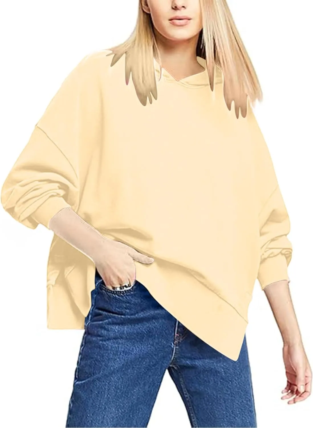 Oversized Hoodies for Women Split Side Hem Hooded Neck Sweatshirts Casual Long Sleeve Drop Shoulder Pullover Tops