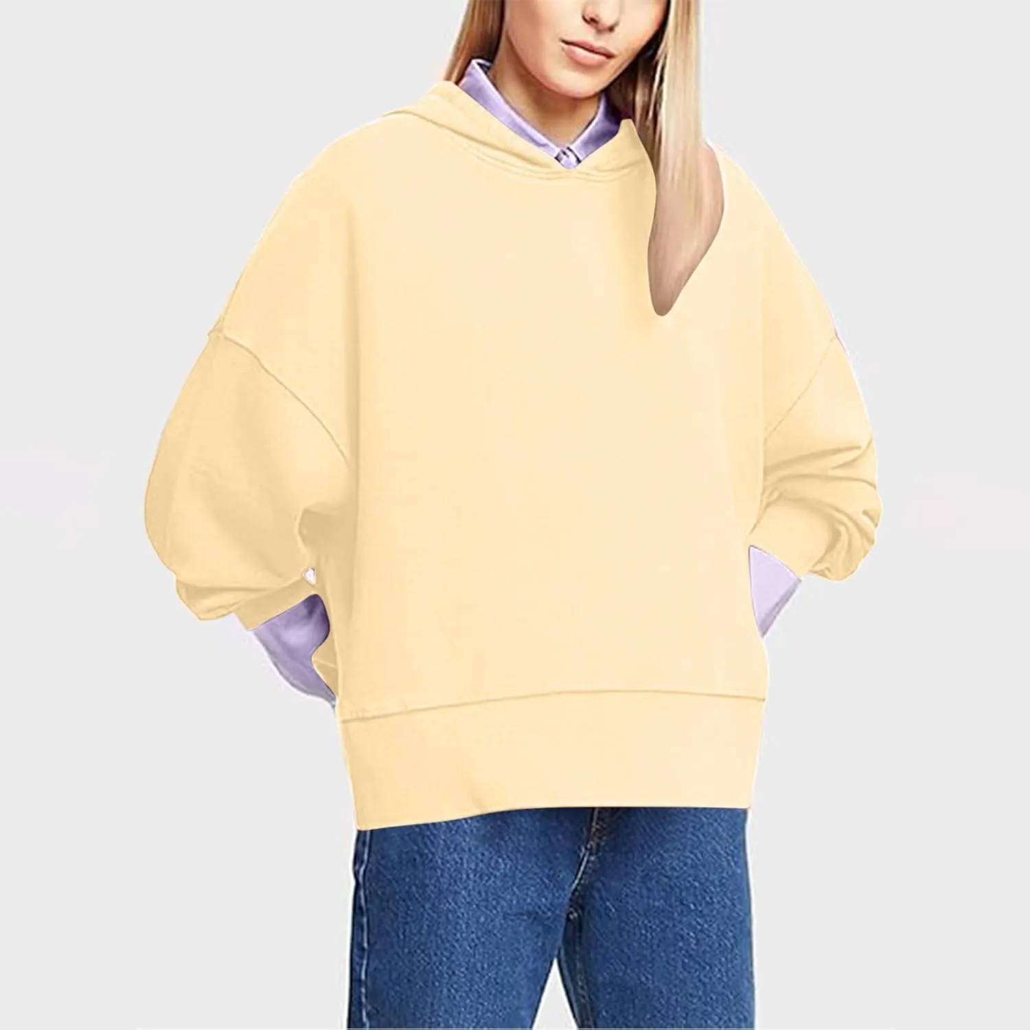 Oversized Hoodies for Women Split Side Hem Hooded Neck Sweatshirts Casual Long Sleeve Drop Shoulder Pullover Tops