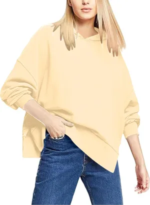 Oversized Hoodies for Women Split Side Hem Hooded Neck Sweatshirts Casual Long Sleeve Drop Shoulder Pullover Tops