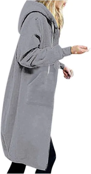 Oversized Hoodies for Women Zip Up Knee Length Tunic Sweatshirts Casual Long Sleeve Spring Hooded Jackets with Pocket