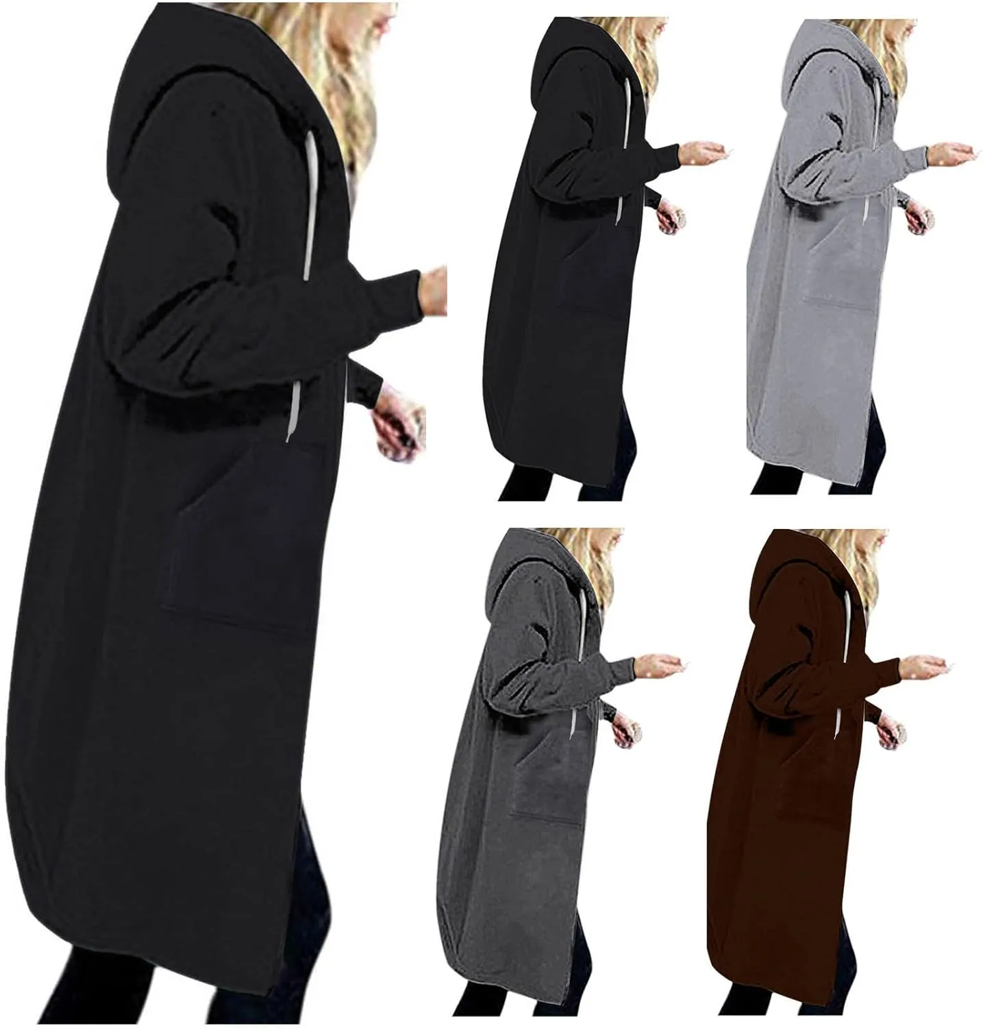 Oversized Hoodies for Women Zip Up Knee Length Tunic Sweatshirts Casual Long Sleeve Spring Hooded Jackets with Pocket