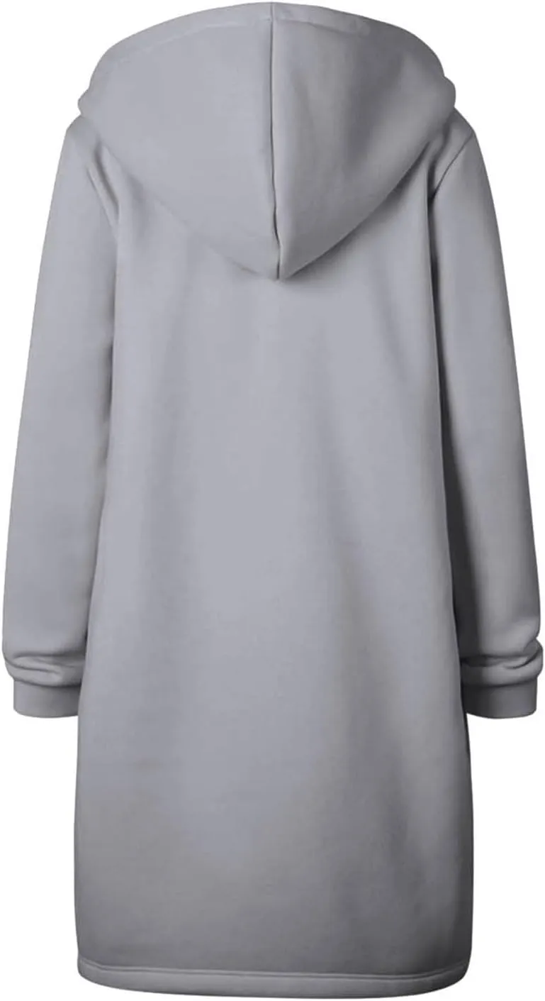 Oversized Hoodies for Women Zip Up Knee Length Tunic Sweatshirts Casual Long Sleeve Spring Hooded Jackets with Pocket