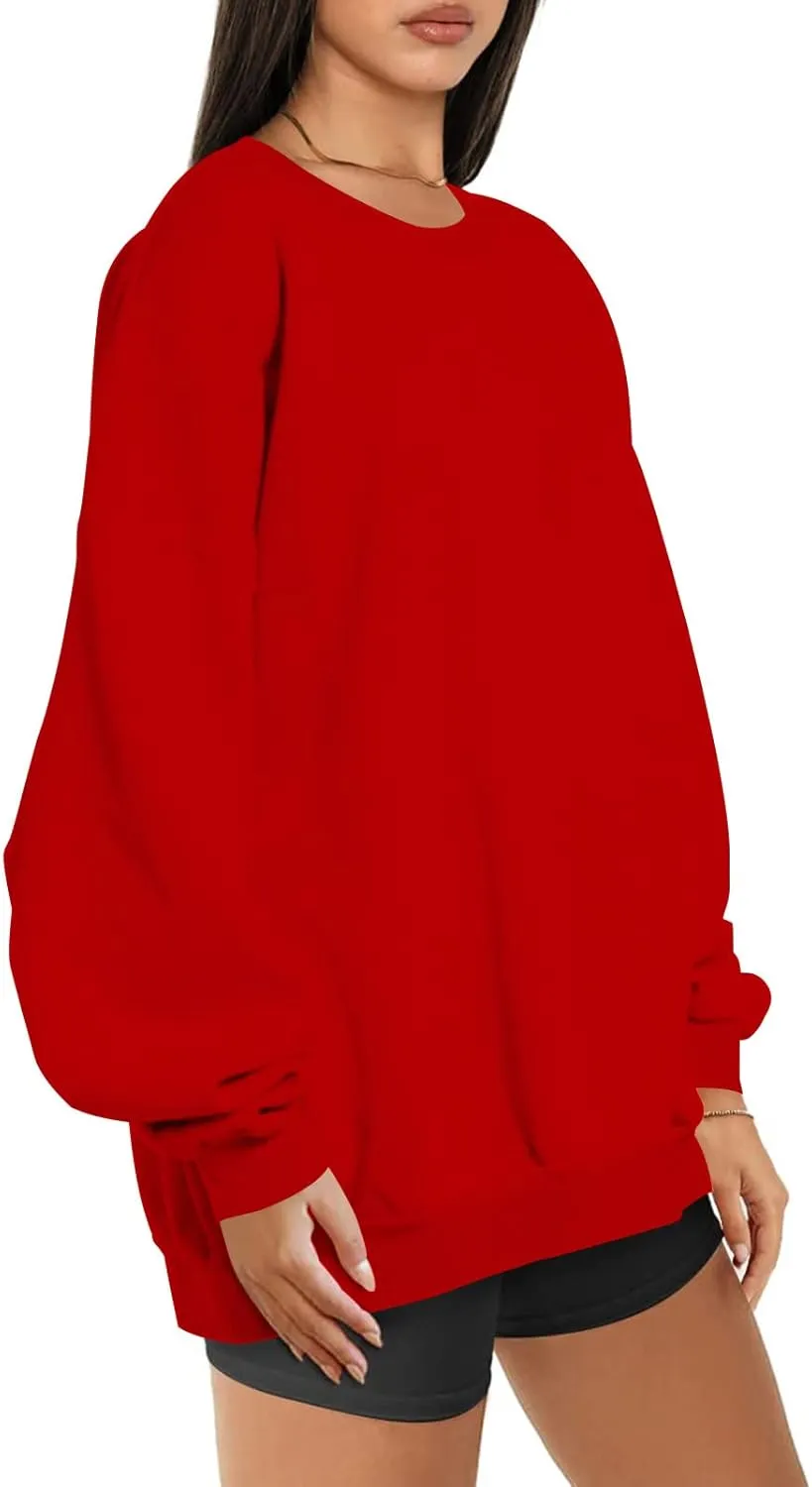 Oversized Long Sleeve Sweatshirts For Women 2023 Fall Fashion Crewneck Sweatshirt Solid Casual Loose Pullover Tops