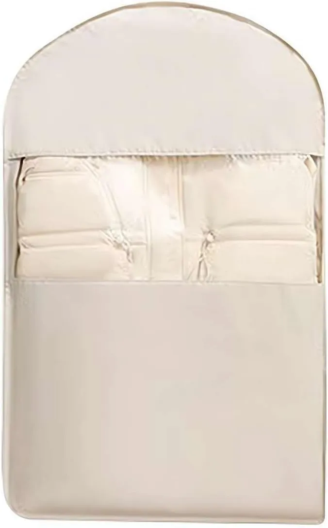 Peach Skin Velvet Hanging Storage Bag, Self-Compression Zipper Space Saving Closet Organizer, Dust-Proof Garment Bag for Down Coats and Heavy Clothing (Oat, Medium)