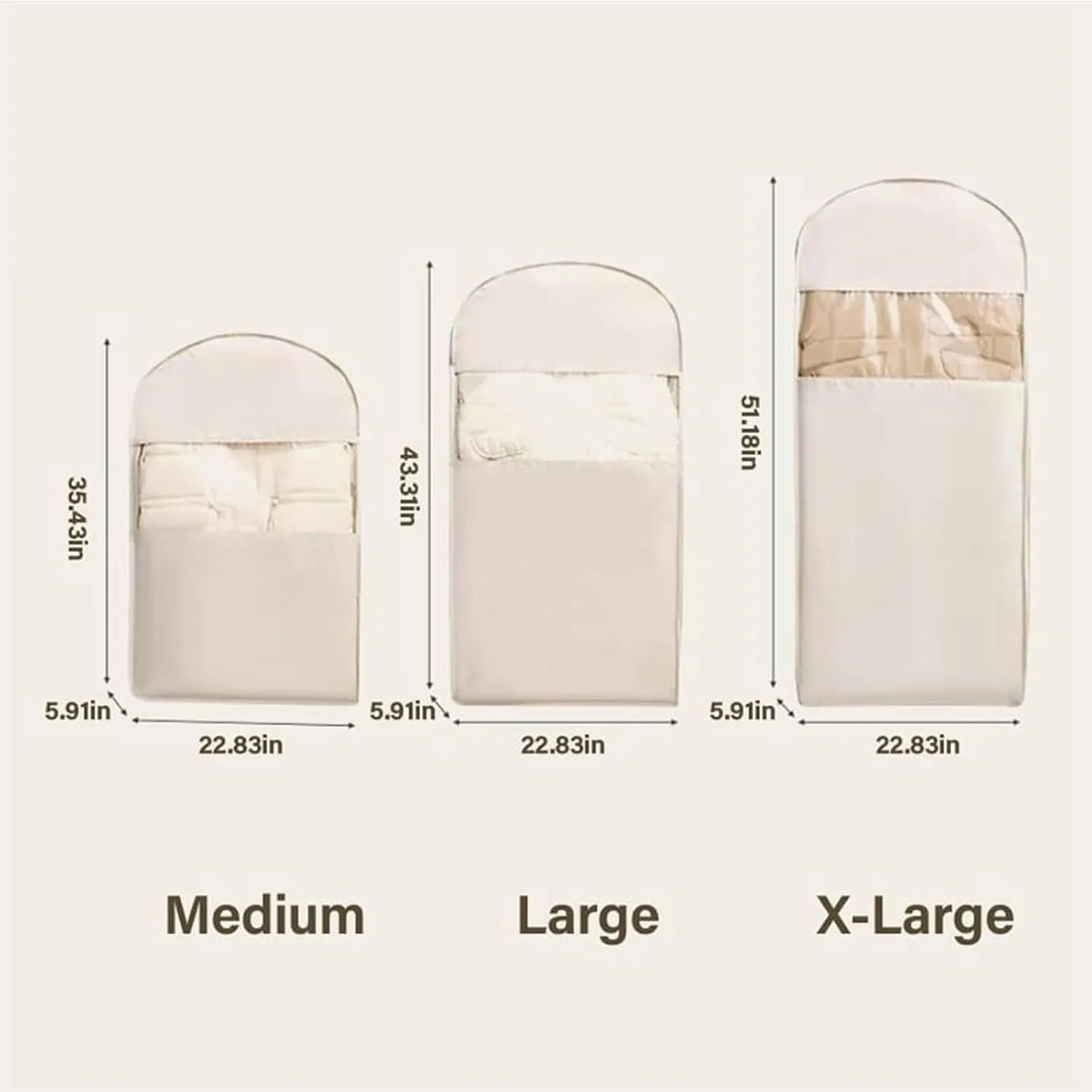 Peach Skin Velvet Hanging Storage Bag, Self-Compression Zipper Space Saving Closet Organizer, Dust-Proof Garment Bag for Down Coats and Heavy Clothing (Oat, Medium)