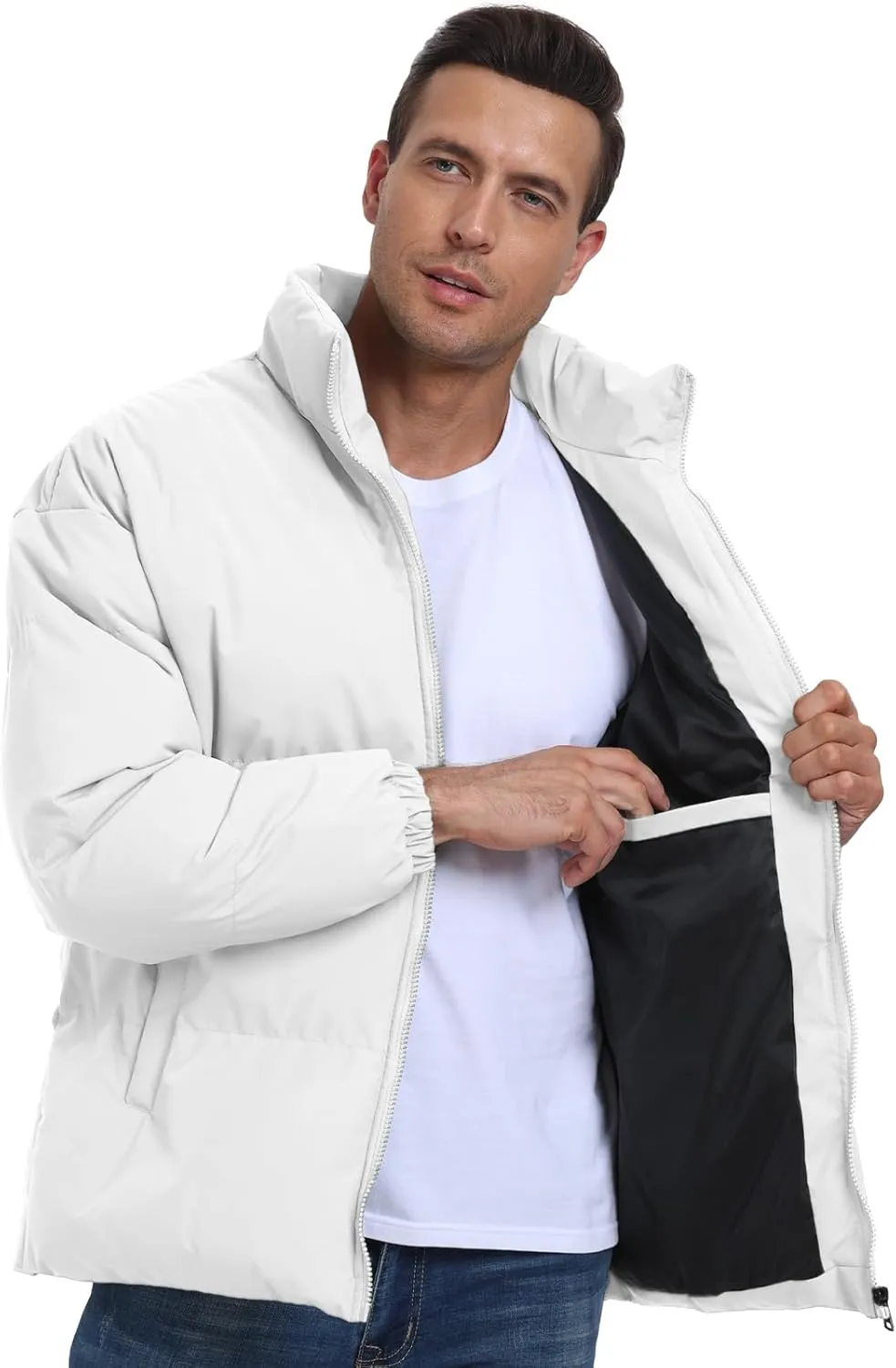 PEGENO Mens Winter Padded Jackets Full Zipper Windproof Jacket Coat