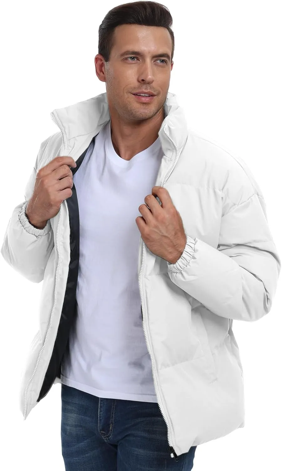 PEGENO Mens Winter Padded Jackets Full Zipper Windproof Jacket Coat