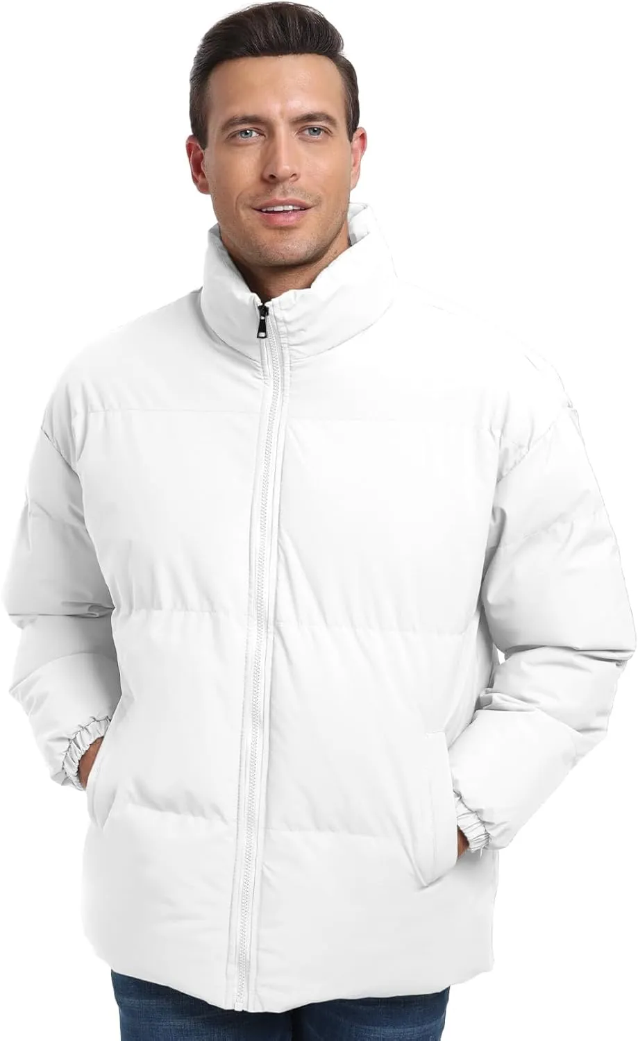 PEGENO Mens Winter Padded Jackets Full Zipper Windproof Jacket Coat