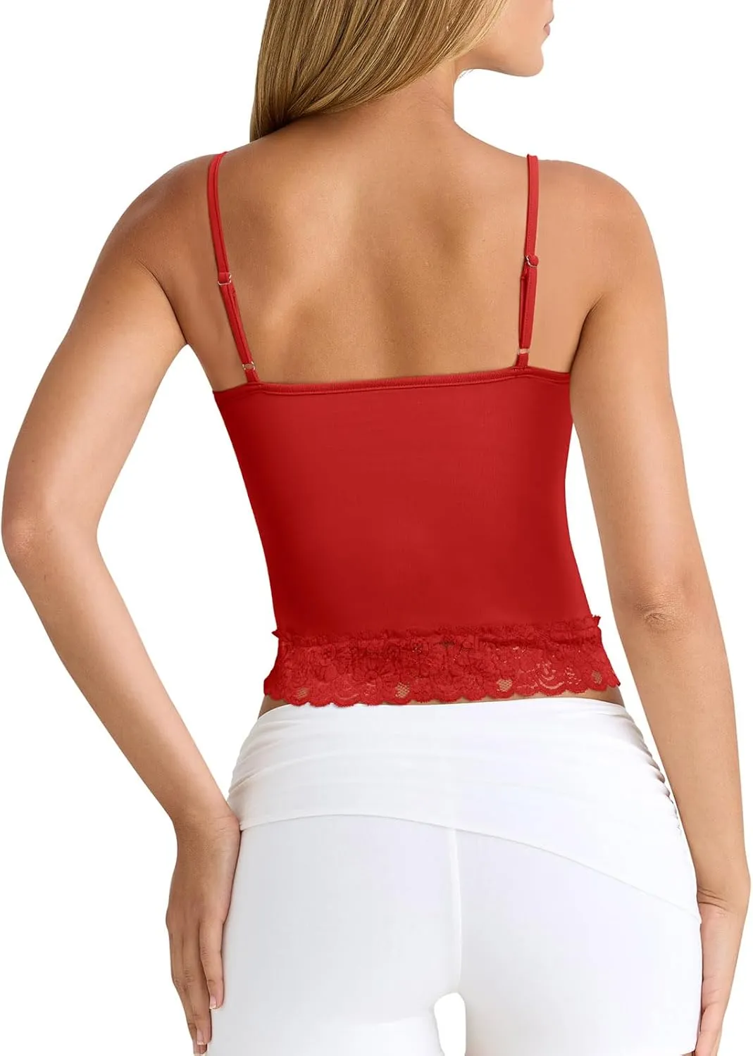 PINKMSTYLE Womens Lace Spaghetti Strap Tank Tops Double Lined Camisole Tops Going Out Outfits