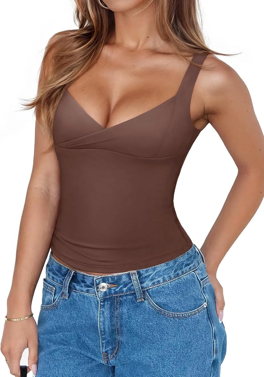 PINKMSTYLE Womens Wrap V Neck Spaghetti Strap Tank Tops Double Lined Tops for Going Out