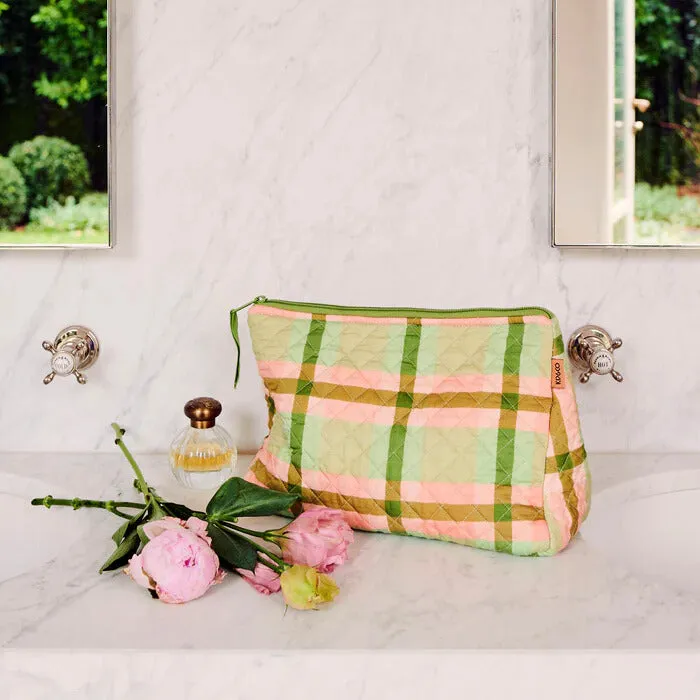 Pistachio Tartan Quilted Cotton Toiletry Purse
