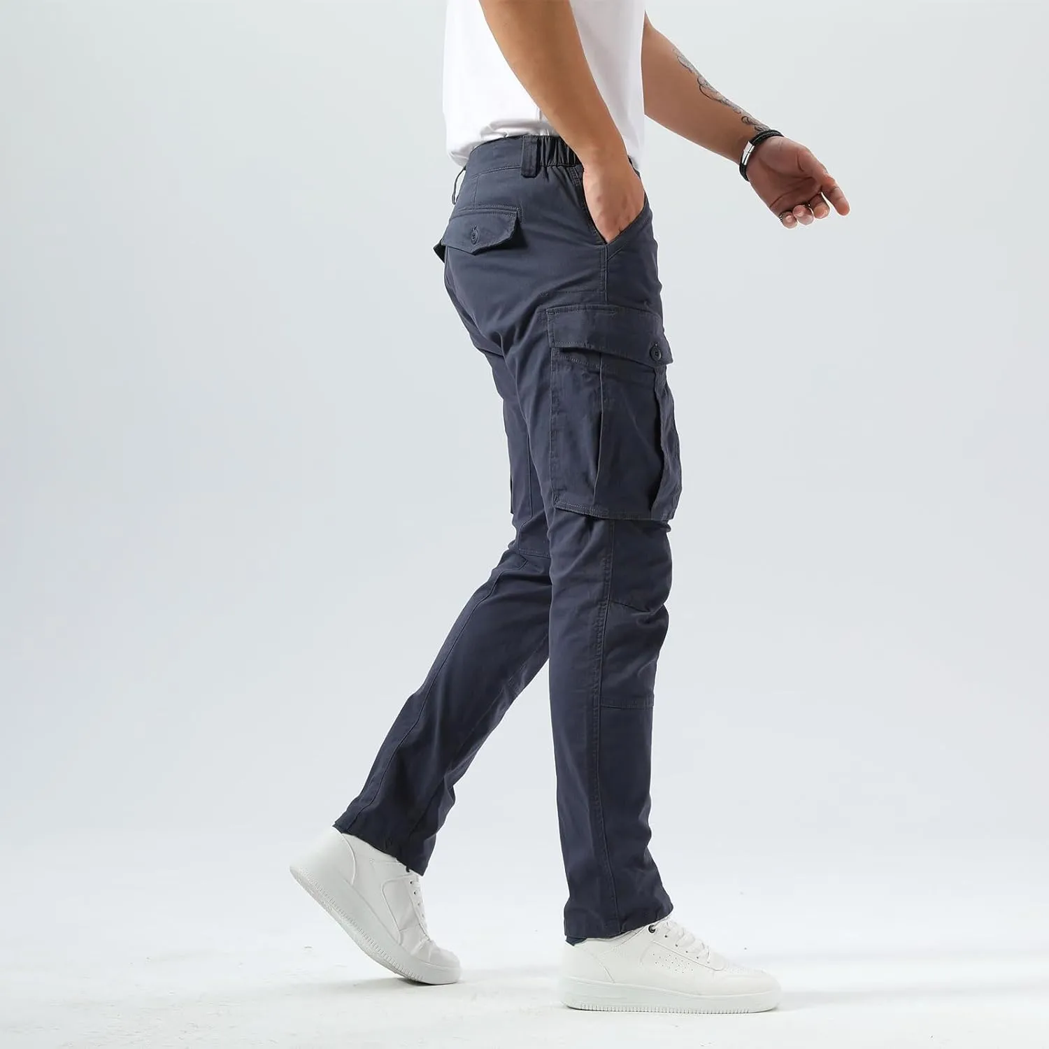 Plaid&Plain Men's Cargo Pants Slim Fit with Articulated Knees