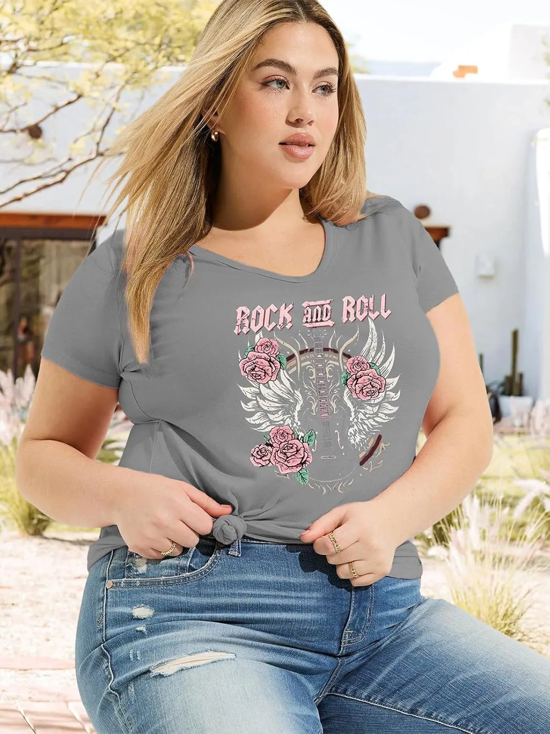 Plus Size Tops Womens V Neck Western Cowgirl T-Shirts Vintage Country Music Graphic Tee Shirt