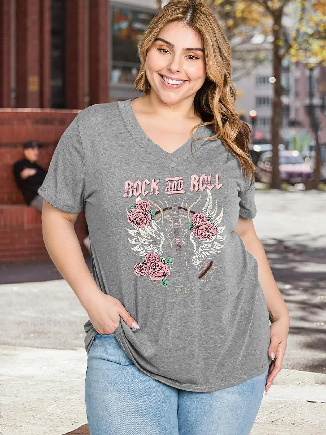 Plus Size Tops Womens V Neck Western Cowgirl T-Shirts Vintage Country Music Graphic Tee Shirt