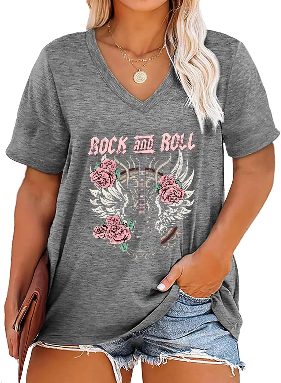 Plus Size Tops Womens V Neck Western Cowgirl T-Shirts Vintage Country Music Graphic Tee Shirt