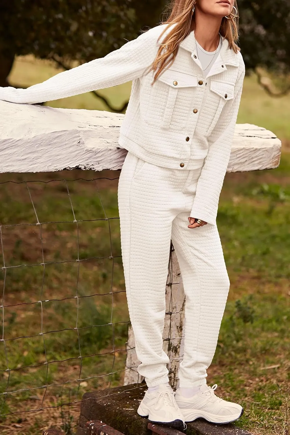 PRETTYGARDEN Womens 2025 Winter 2 Piece Outfit Tracksuit Long Sleeve Button Down Shacket Jacket Pockets Long Pants Casual Set