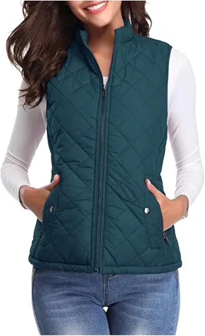 Puffer Vest Women Stand Collar Lightweight Gilet Quilted Zip Vest Sleeveless Winter Down Jackets Warm Vests Outerwear