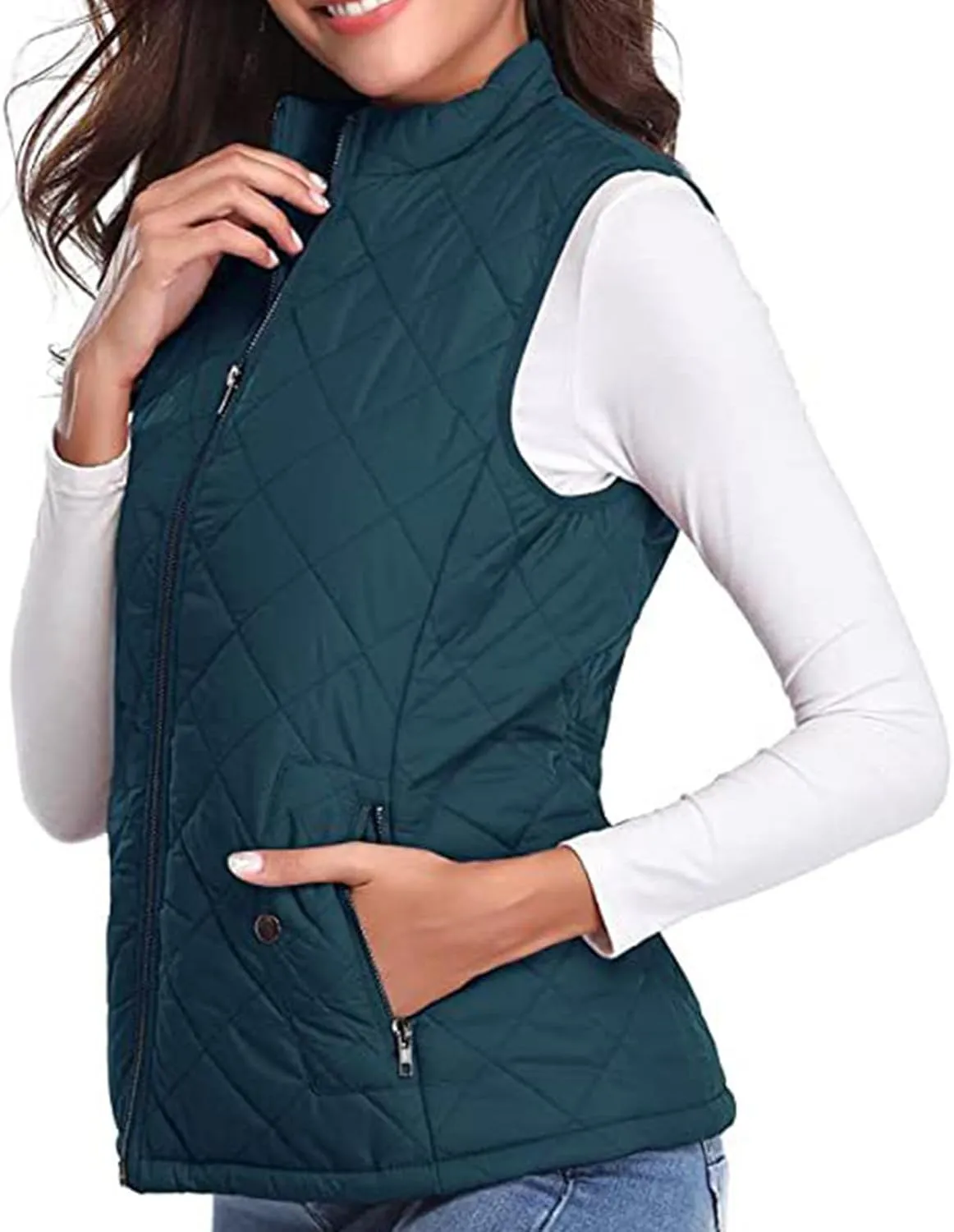 Puffer Vest Women Stand Collar Lightweight Gilet Quilted Zip Vest Sleeveless Winter Down Jackets Warm Vests Outerwear