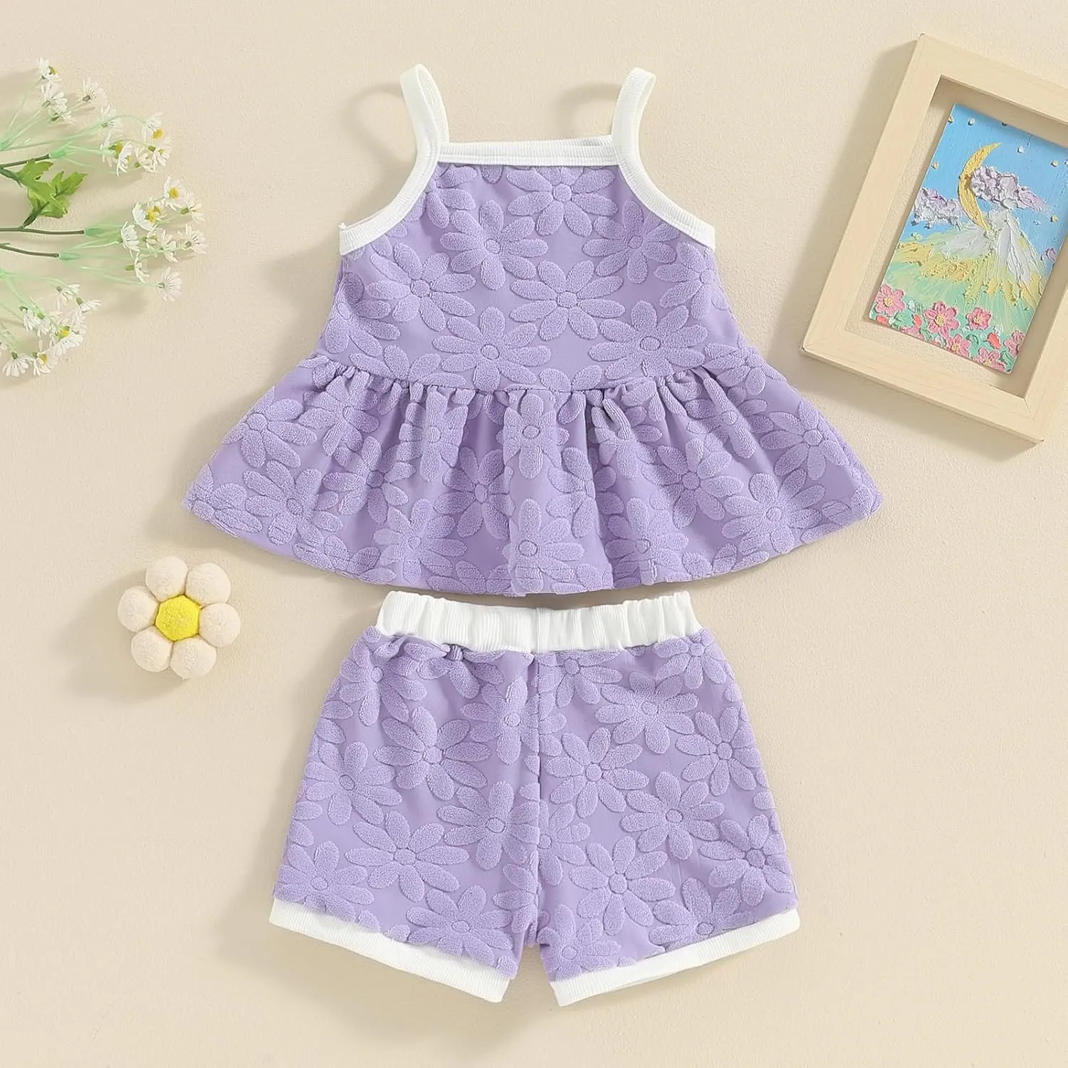 Qiylii Toddler Girls Summer Short Sets Sleeveless Strap Ruffle Mini Dress Tops and Shorts 2PC Floral Summer Clothes