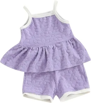 Qiylii Toddler Girls Summer Short Sets Sleeveless Strap Ruffle Mini Dress Tops and Shorts 2PC Floral Summer Clothes