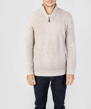 Reefer Ribbed Zip Neck Sweater Silver Marl