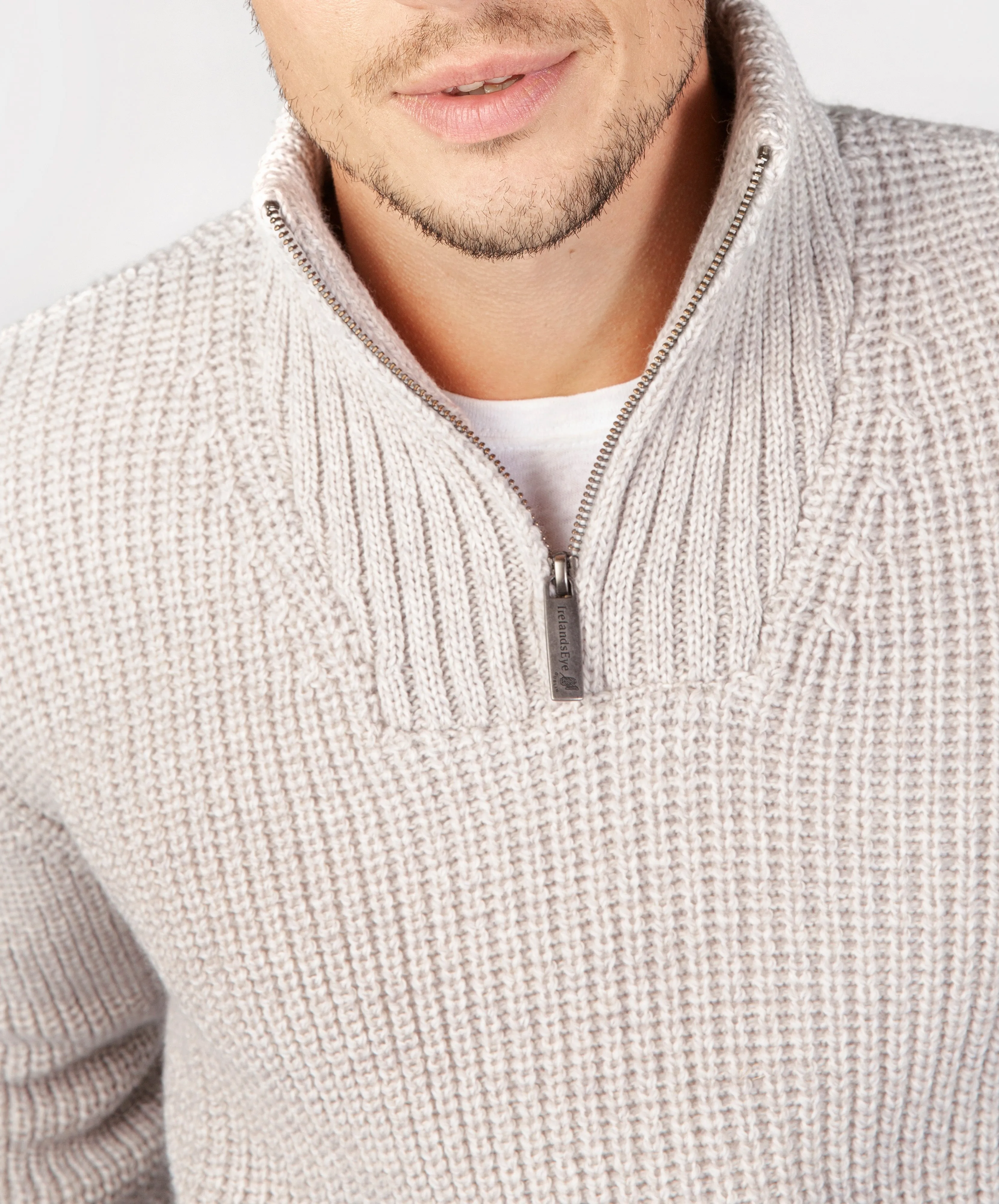 Reefer Ribbed Zip Neck Sweater Silver Marl
