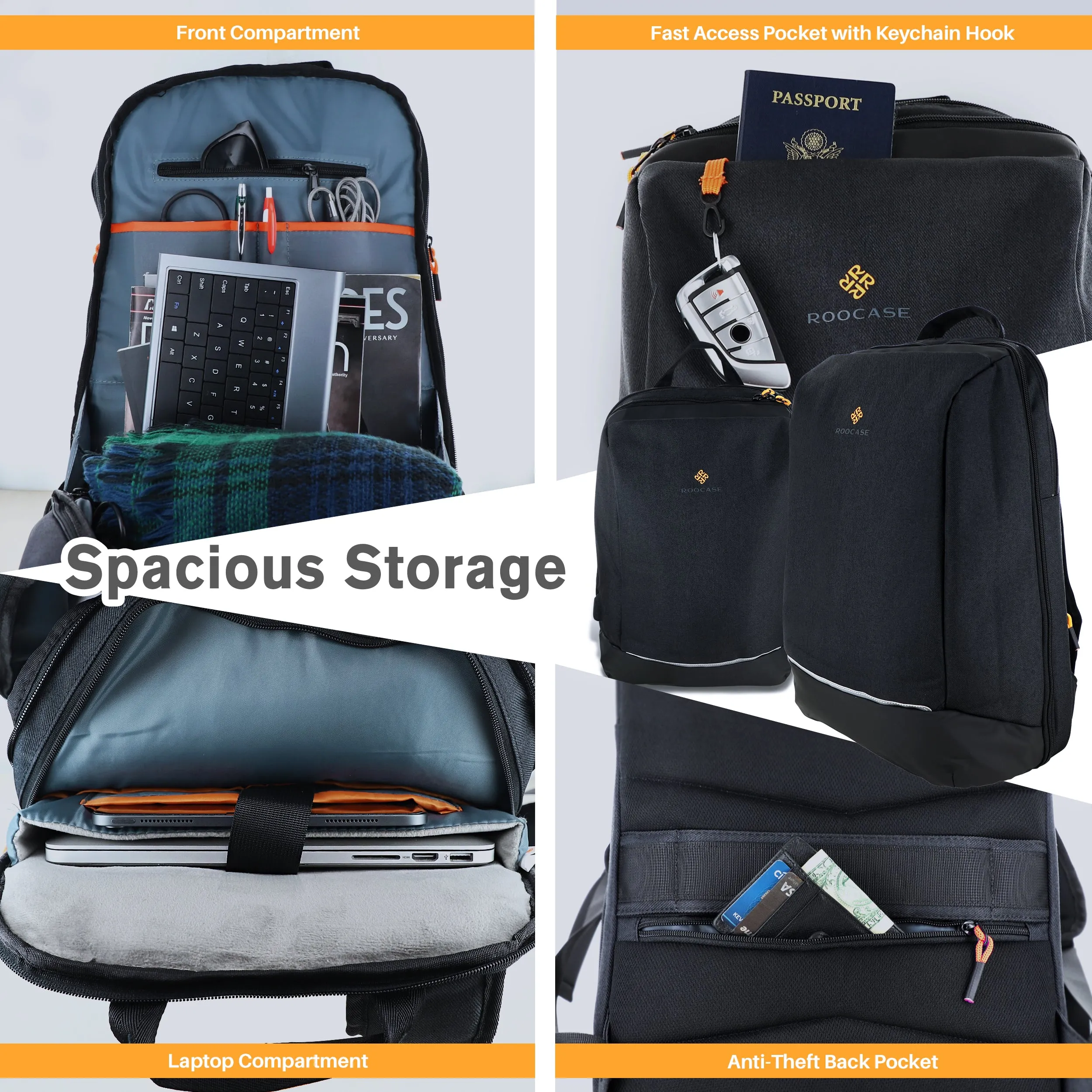 Roocase Balboa Backpack for 15.6 Laptop and Tablet - Daily Carrying Backpack - Black