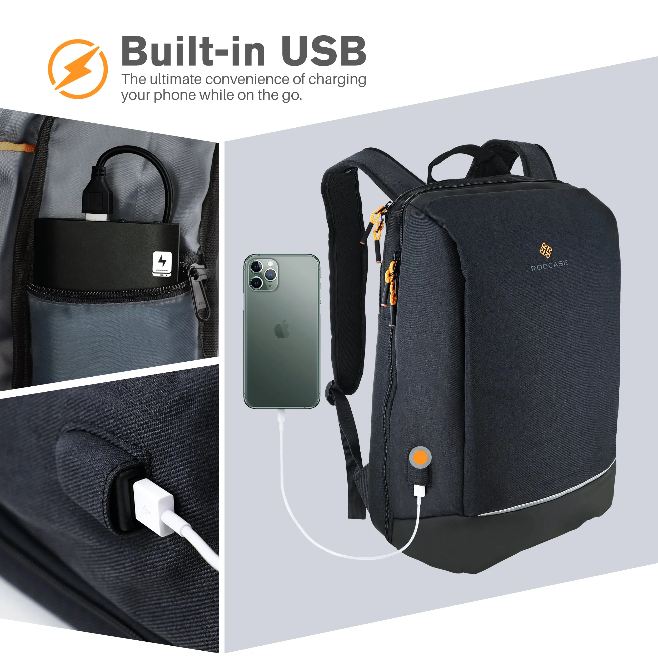 Roocase Balboa Backpack for 15.6 Laptop and Tablet - Daily Carrying Backpack - Black