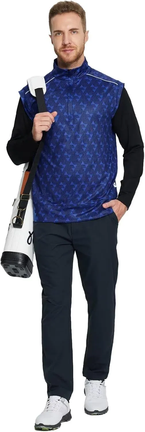 Rouen Mens Vests Outerwear Lightweight Moisture Wicking Midlayer Sleeveless Sports Golf Quarter Zip Pullover Mens Vest