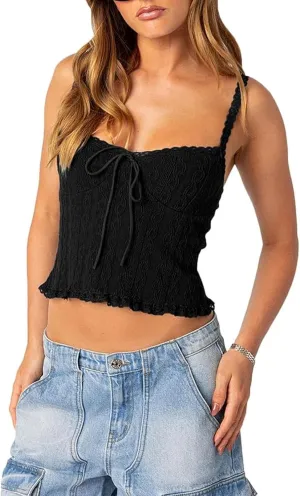 RUEWEY Women Lace Trim Camisole Spaghetti Strap Tank Tops Sleeveless Cami Shirt Summer Going Out Top