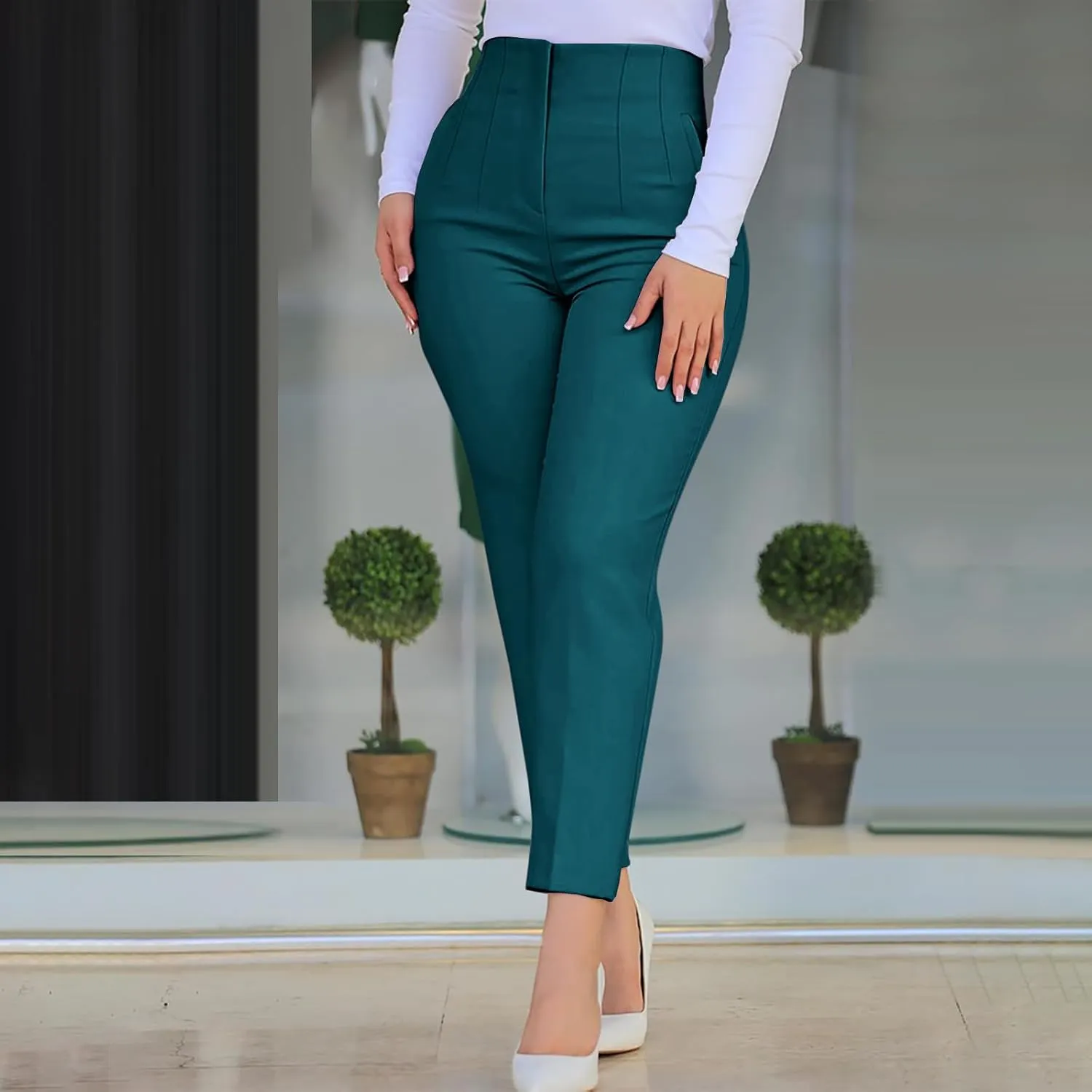 Ruziyoog High Waist Skinny Pants for Women Soft Stretchy Slim Fit Trousers Casual Work Office Pants