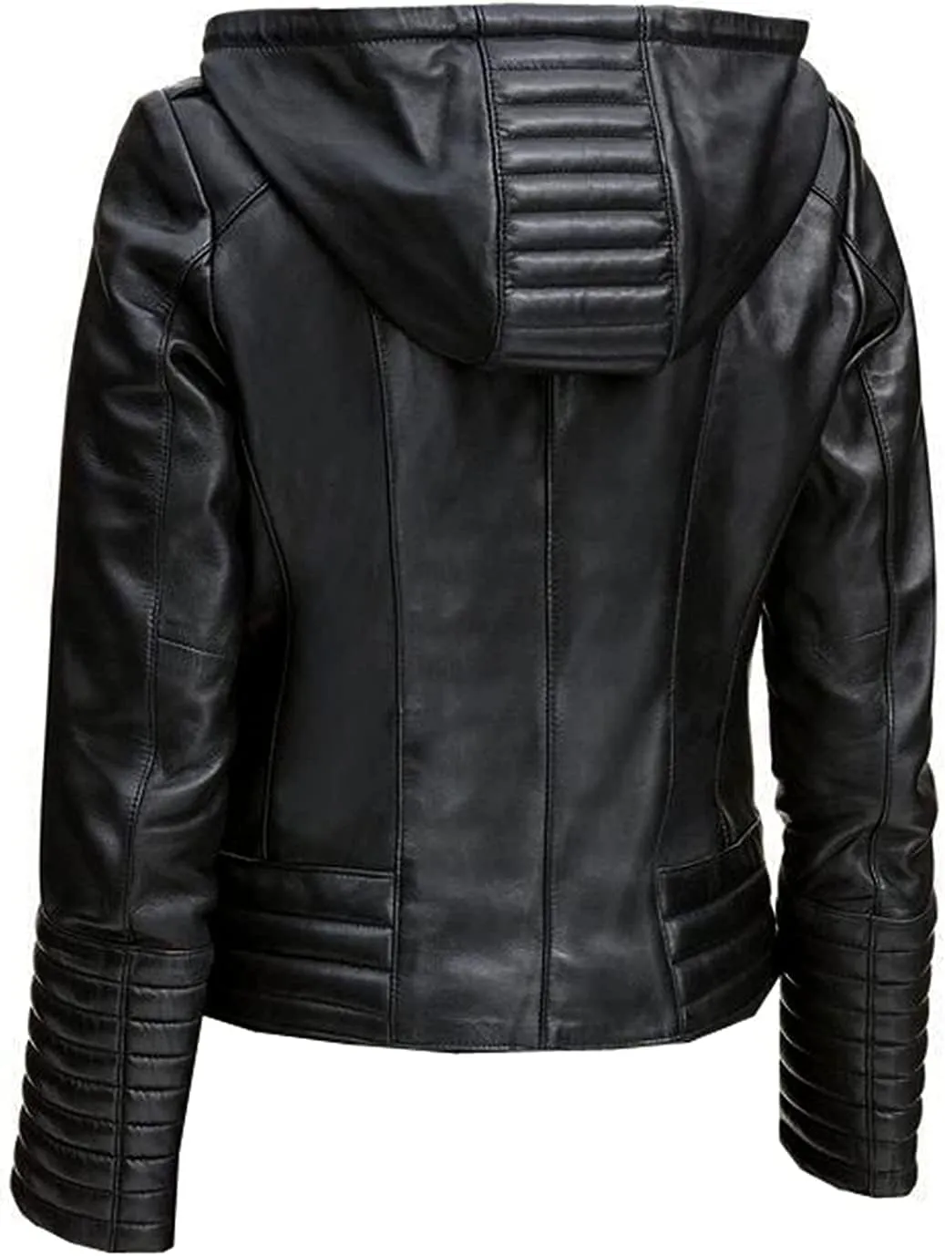 SAMS Classic Women Genuine Leather Jacket - Ladies Slim Fit Motorcycle Jacket Black