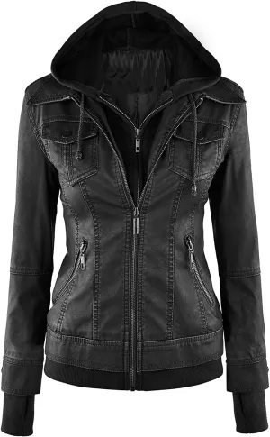 SAMS Classic Women Genuine Leather Jacket - Ladies Slim Fit Motorcycle Jacket Black