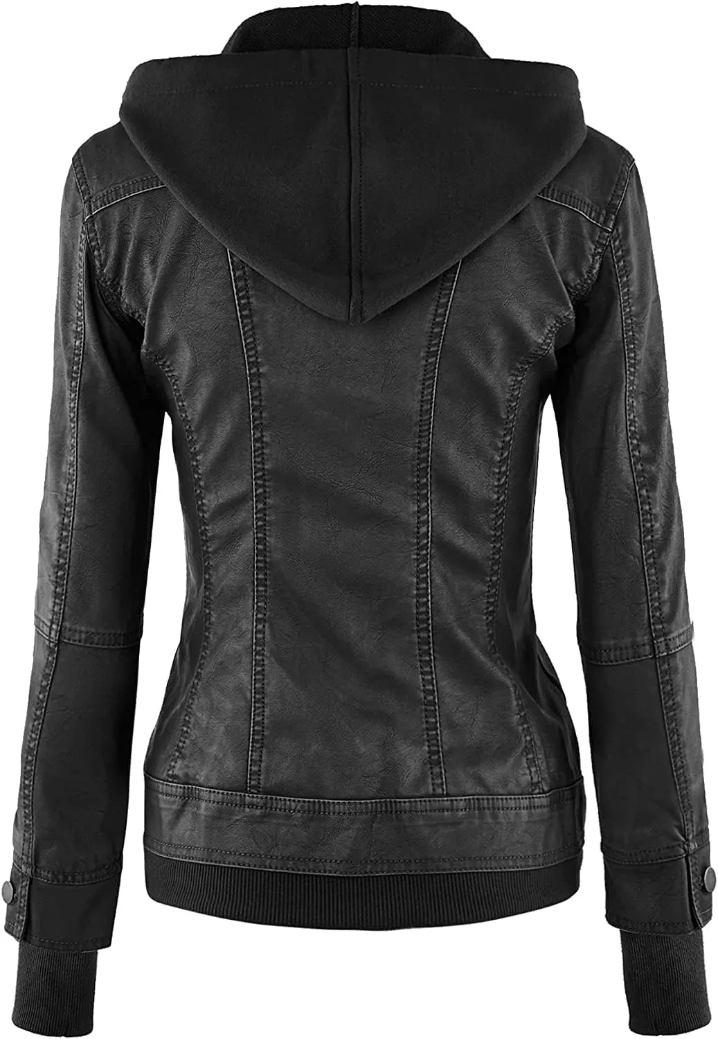 SAMS Classic Women Genuine Leather Jacket - Ladies Slim Fit Motorcycle Jacket Black