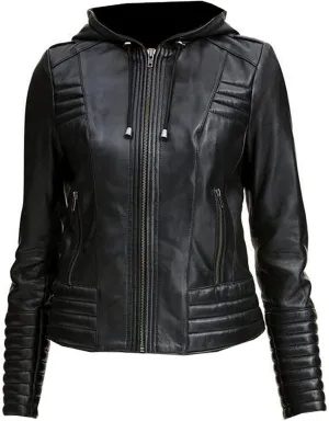 SAMS Classic Women Genuine Leather Jacket - Ladies Slim Fit Motorcycle Jacket Black
