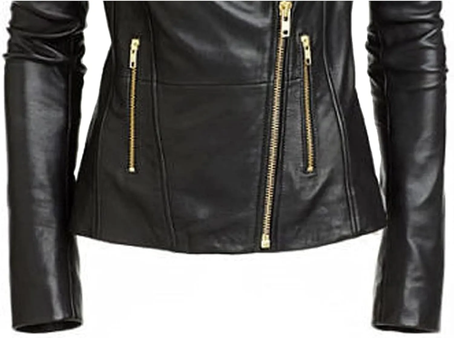 SAMS Classic Women Genuine Leather Jacket - Ladies Slim Fit Motorcycle Jacket Black