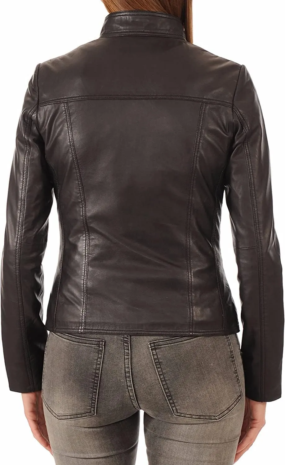 SAMS Classic Women Genuine Leather Jacket - Ladies Slim Fit Motorcycle Jacket Black