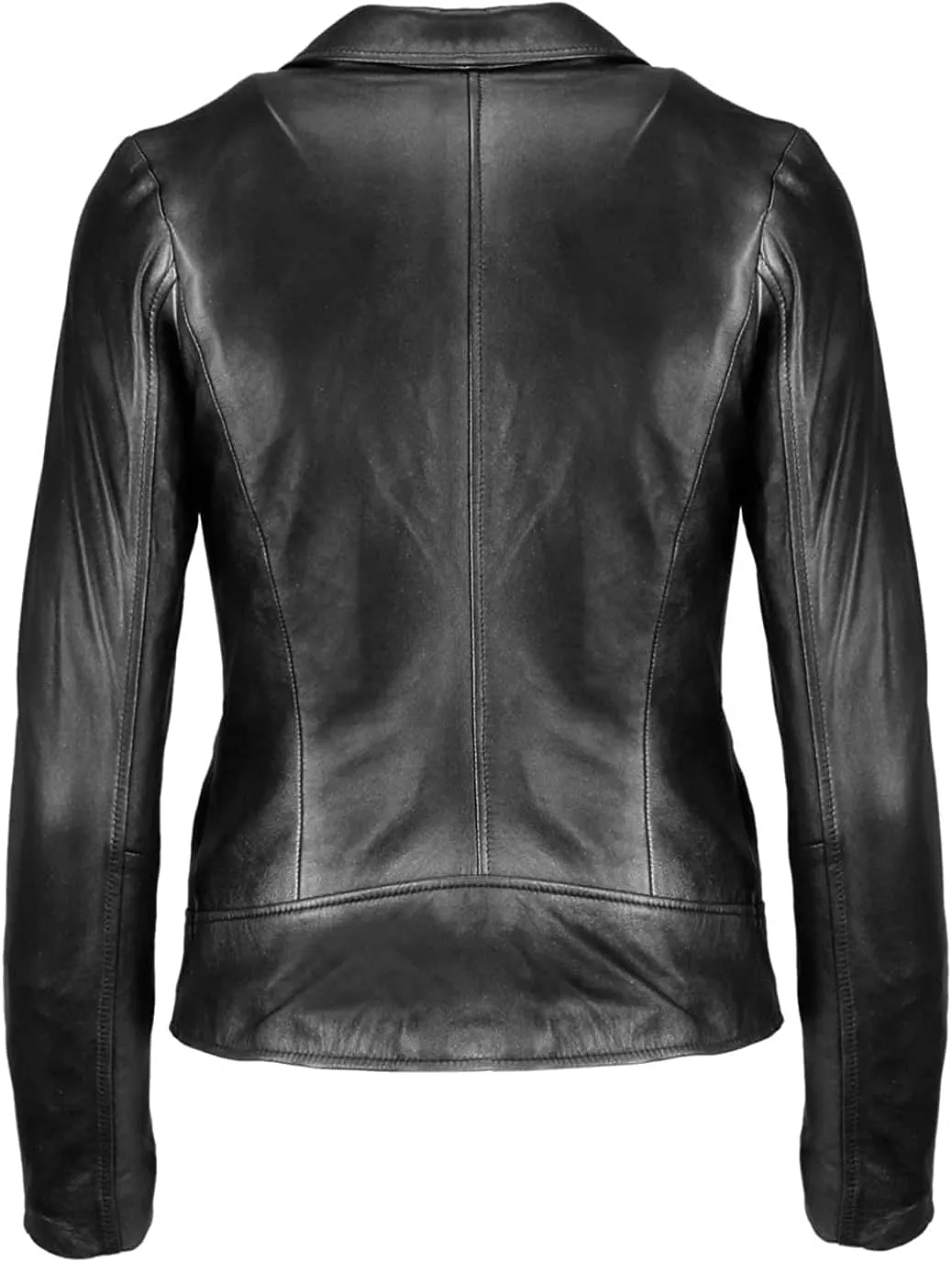 SAMS Classic Women Genuine Leather Jacket - Ladies Slim Fit Motorcycle Jacket Black