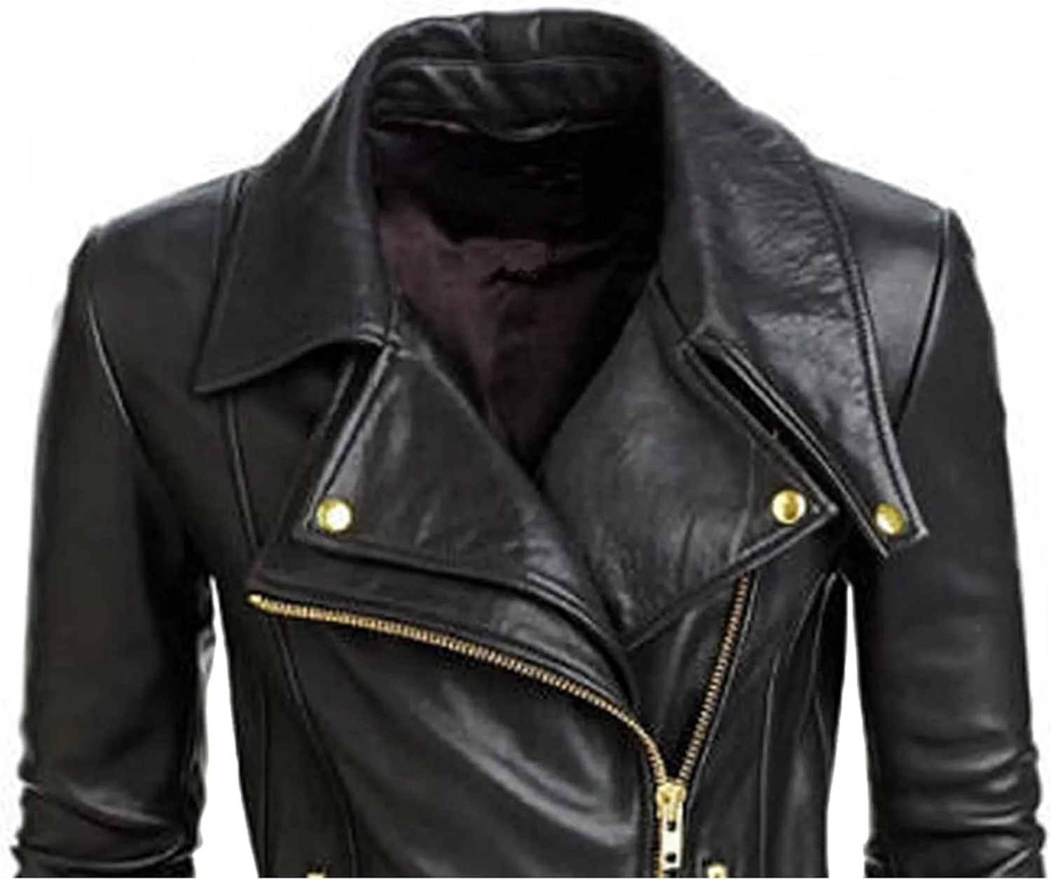 SAMS Classic Women Genuine Leather Jacket - Ladies Slim Fit Motorcycle Jacket Black