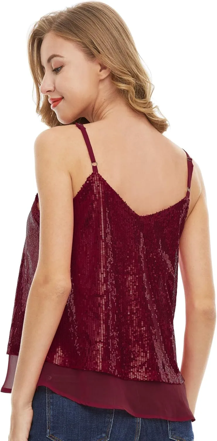 SATINIOR Christmas Women Sequin Tank Tops Sparkly Sequin Camisole Tops Glitter Sequined Vest Christmas Party