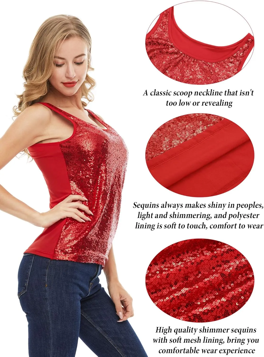SATINIOR Women's Sleeveless Glitter Sequin Tank Tops Shimmer Vest Tops Glitter Camisole for Women Girl