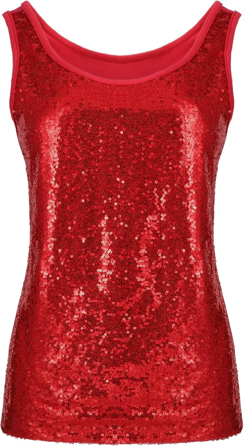 SATINIOR Women's Sleeveless Glitter Sequin Tank Tops Shimmer Vest Tops Glitter Camisole for Women Girl
