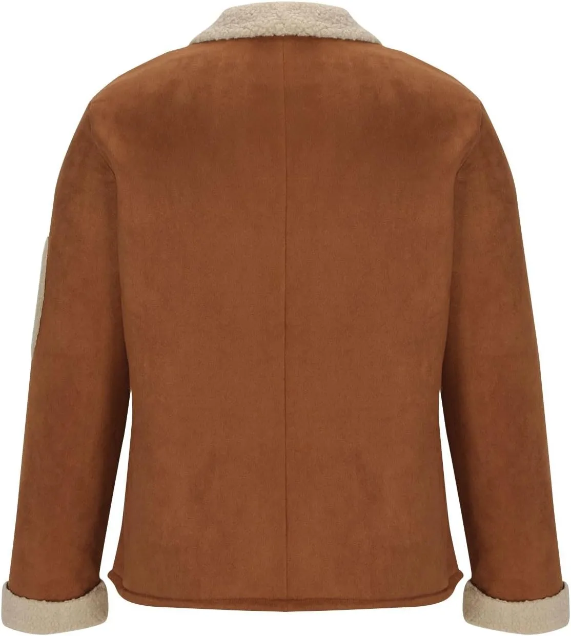 Sherpa Fleece Lined Leather Jacket for Men Vintage Suede Pocket Plush Lapel Collar Zip Outdoor Jackets Coat Retro Top