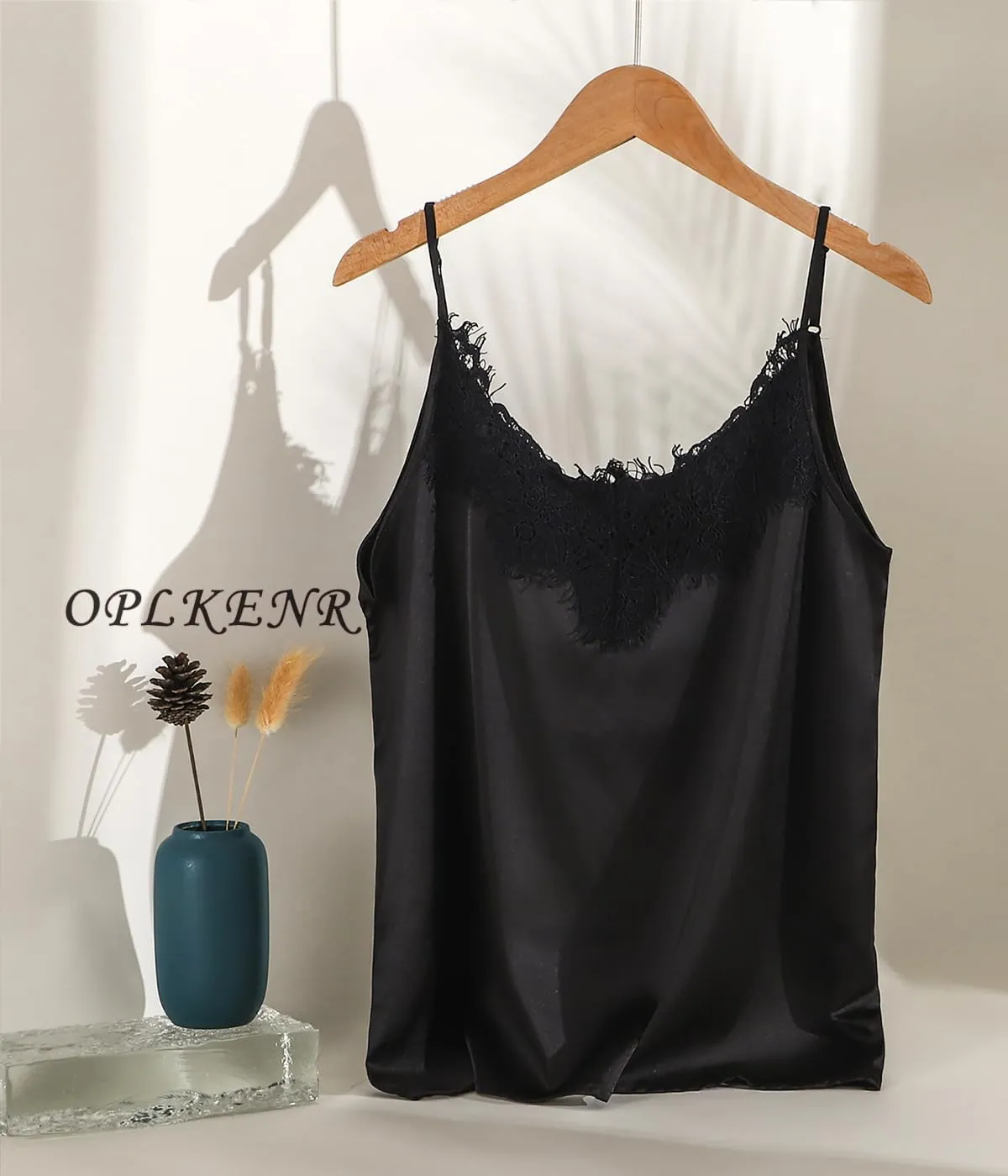 Silk Camisole Tops for Women, Sexy V-Neck Silk Satin Tank Tops Lace Trimmed Camisole